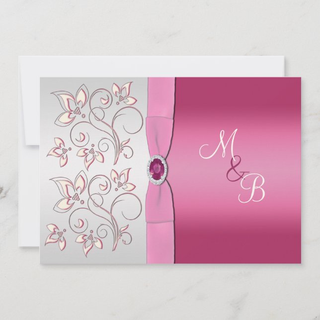Pink and Silver Monogram Invitation (Front)