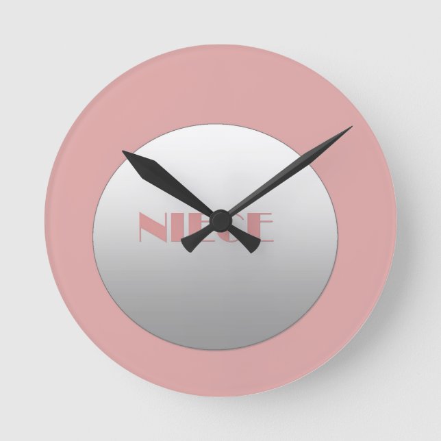 Pink And Silver Niece Round Clock (Front)