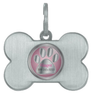 Pink and Silver Paw Print   DIY Name Pet Name Tag