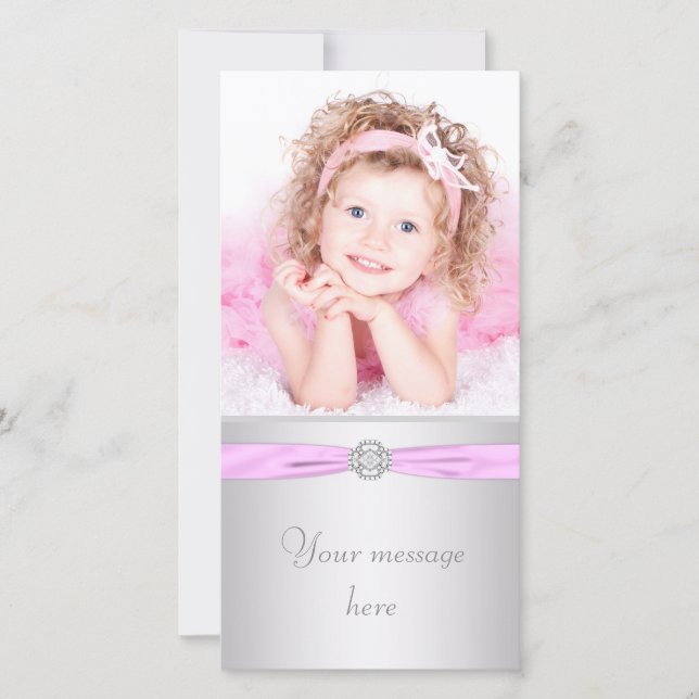 Pink and Silver Photo Thank You Card (Front)