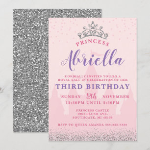 Pink and Silver Princess Birthday Invitation