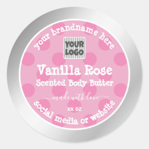 Pink and Silver Product Packaging Labels With Logo