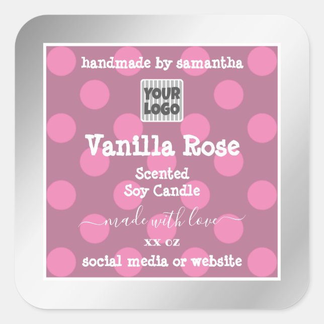 Pink and Silver Product Packaging Labels With Logo (Front)