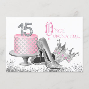 Pink and Silver Quinceanera Birthday Party Invitation