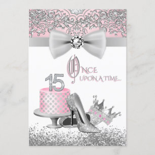 Pink and Silver Quinceanera Invitation