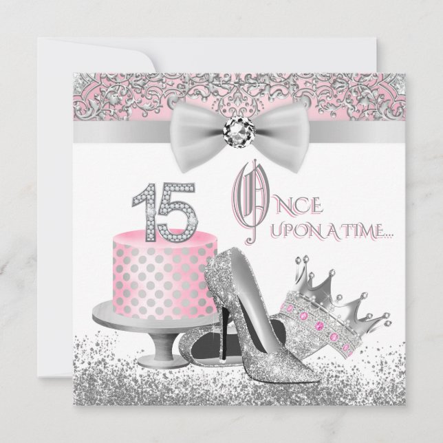 Pink and Silver Quinceanera Princess 15th Birthday Invitation (Front)