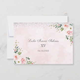 pink and silver quinceanera rsvp cards in spanish