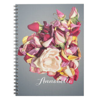 Pink and Silver Rose Bouquet personalised name Notebook