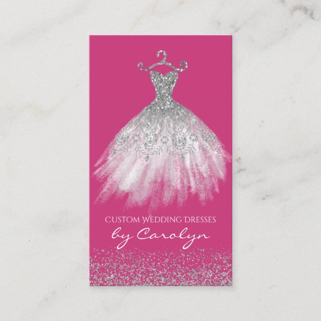Pink and Silver Seamstress Business Card (Front)