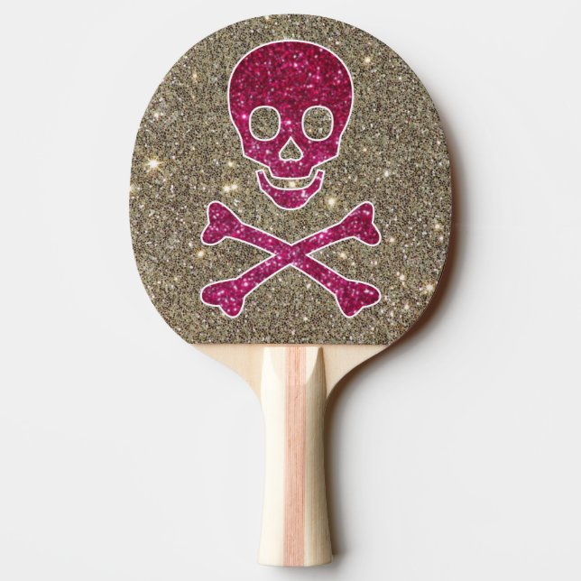 Pink and Silver Skull Glitter Ping Pong Paddle (Back)
