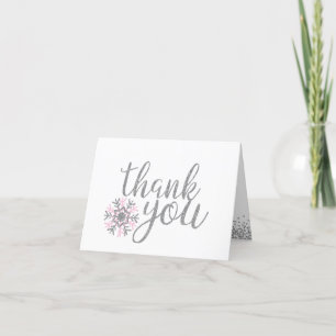 Pink and Silver Snowflake Baby Shower Thank You Card