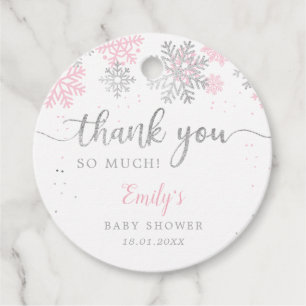 Pink And Silver Snowflakes Winter Girl Baby Shower Favour Tags