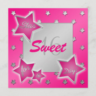 Pink and Silver Stars Sweet 16 Invitation