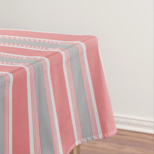 Pink and Silver Striped Tablecloth