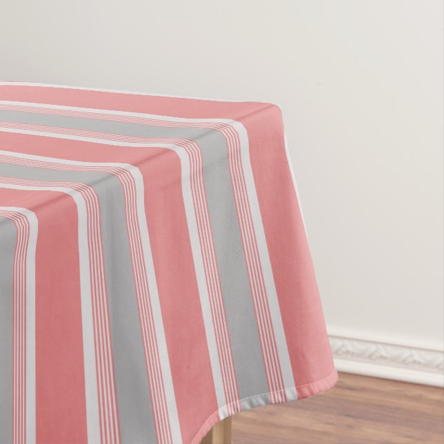 Pink and Silver Striped Tablecloth (In Situ)