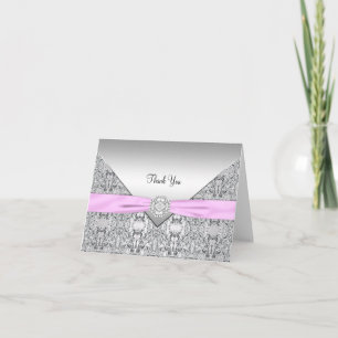 Pink and Silver Thank You Card