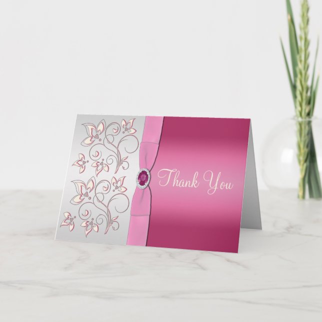 Pink and Silver Thank You Card (Front)