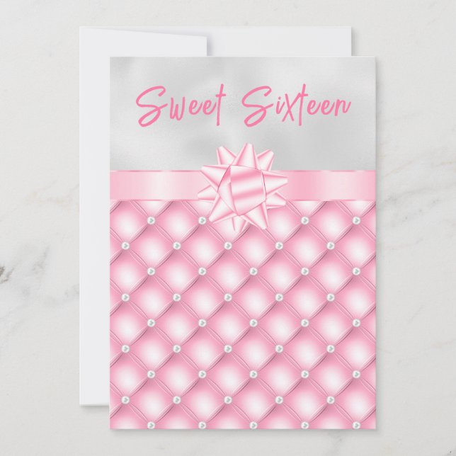Pink and Silver Tufted Pearls Sweet Sixteen Invitation (Front)