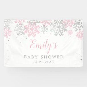 Pink And Silver Winter Snowflakes Girl Baby Shower Banner