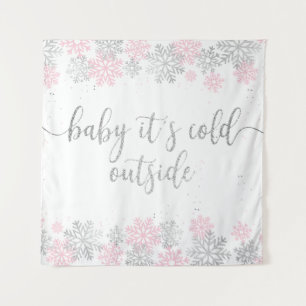 Pink And Silver Winter Snowflakes Tapestry