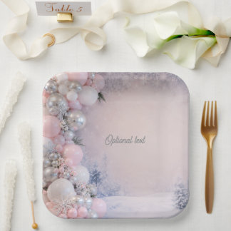 Pink and Silver Winter Themed Baby Shower Paper Plate