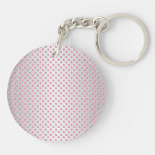 Pink and Silvery White Polka Dots Pattern Key Ring