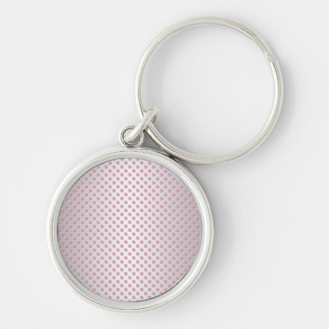 Pink and Silvery White Polka Dots Pattern Key Ring (Front)
