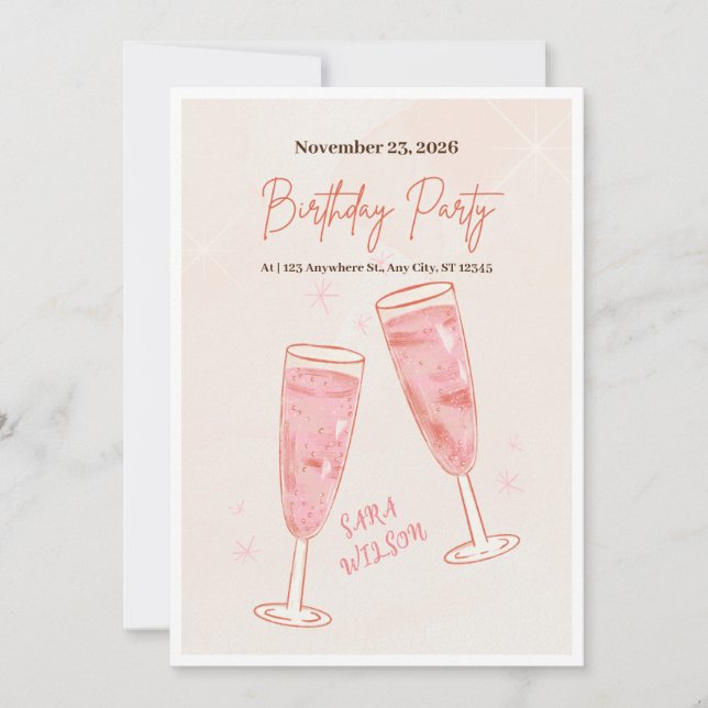 Pink and Simple Creative Happy Birthday Invitation (Front)
