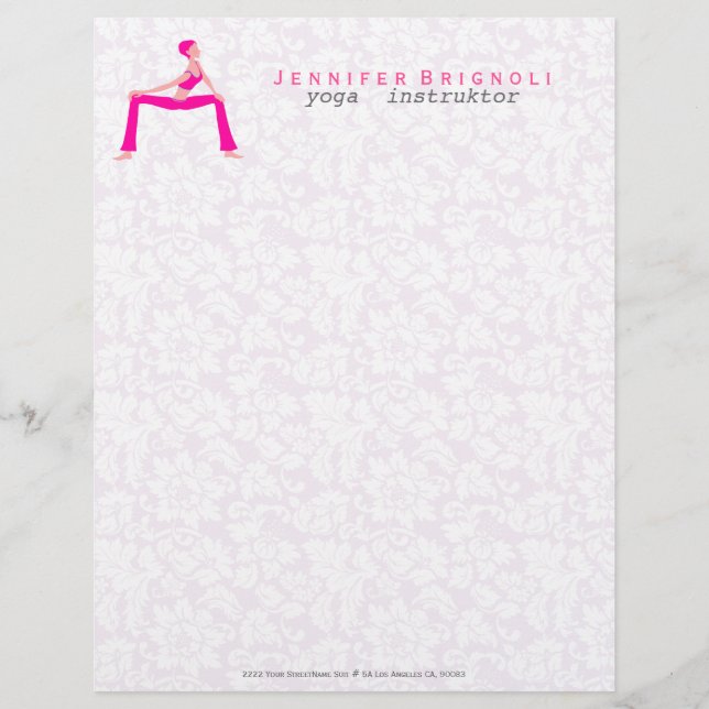 Pink And Skin Tones Yoga Pose Silhouette Letterhead Template (Front)