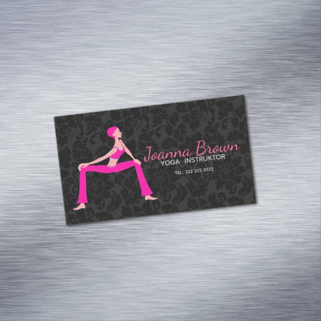 Pink And Skin Tones Yoga Pose Silhouette Magnetic Business Card (In Situ)