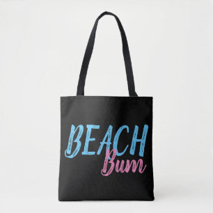 pink and sky blue BEACH BUM lettering on black   Tote Bag