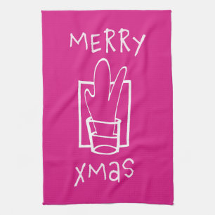 Pink and Sparkling Merry Xmas Tea Towel