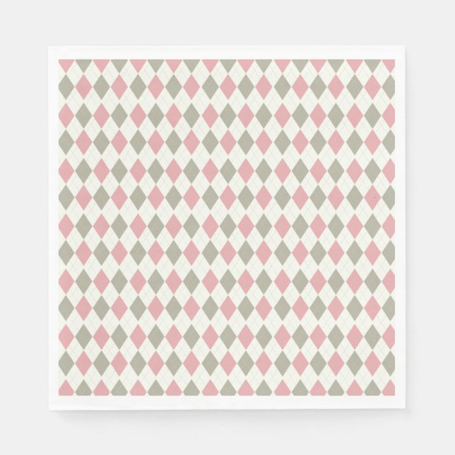 Pink and Taupe Argyle Pattern-Elegant  Versatile Napkin (Front)