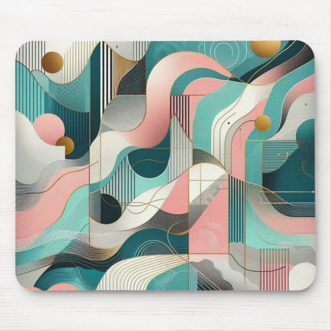 Pink and Teal Abstract Mouse Pad (Front)