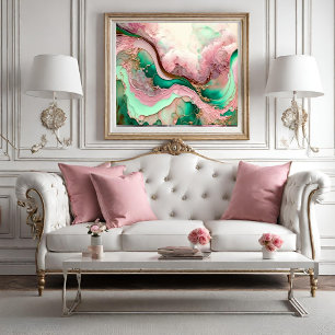 Pink and Teal Abstract Ocean motion Poster