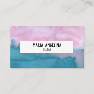 Pink and teal abstract watercolor business card