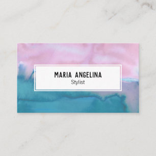 Pink and teal abstract watercolor business card
