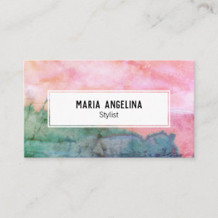 Pink and teal abstract watercolor distressed business card
