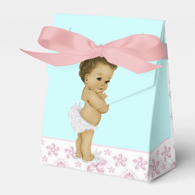 Pink and Teal African American Baby Girl Shower Favour Box (Front Side)