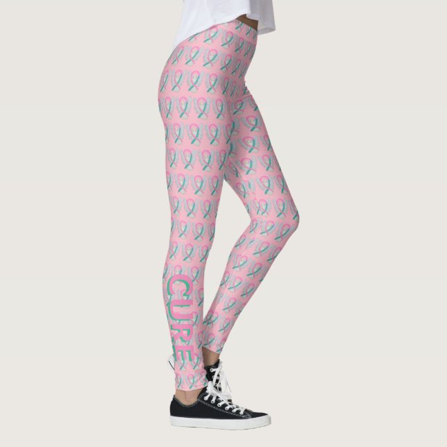 Pink and Teal Awareness Ribbon Angel Leggings (Right)