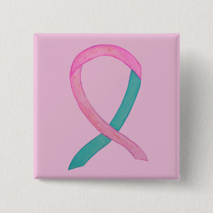 Pink and Teal Awareness Ribbon Custom Button Pins