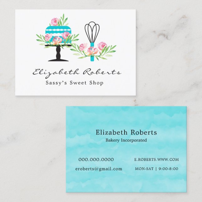 Pink and Teal Bakery Sweet Shop Business Card (Front/Back)