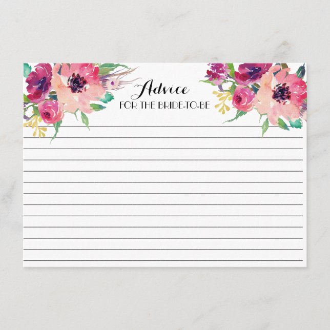 Pink and teal Beautiful Floral Advice Cards (Front)
