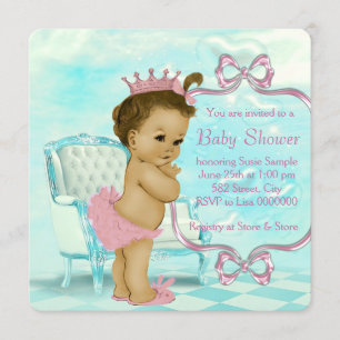 Pink and Teal Blue African American Baby Shower Invitation