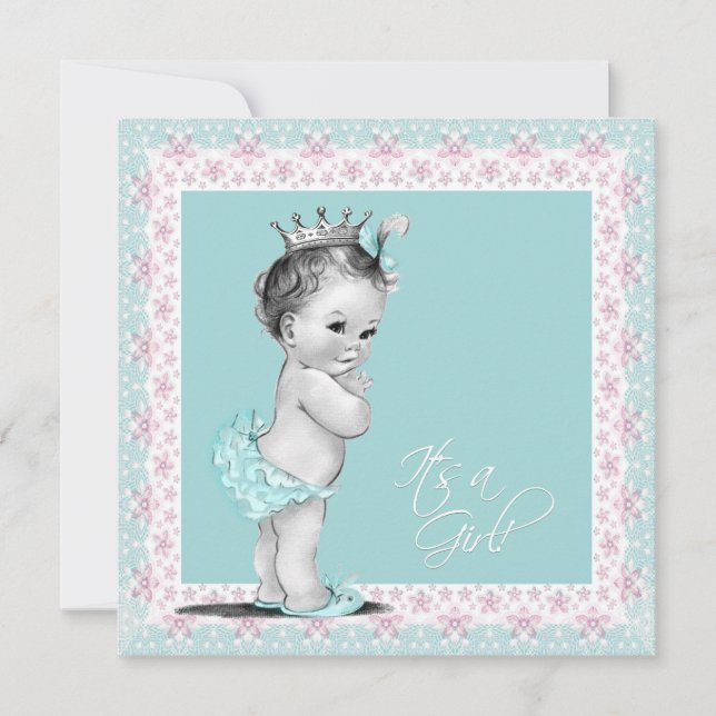 Pink and Teal Blue Baby Girl Shower Invitation (Front)