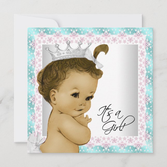 Pink and Teal Blue Baby Girl Shower Invitation (Front)