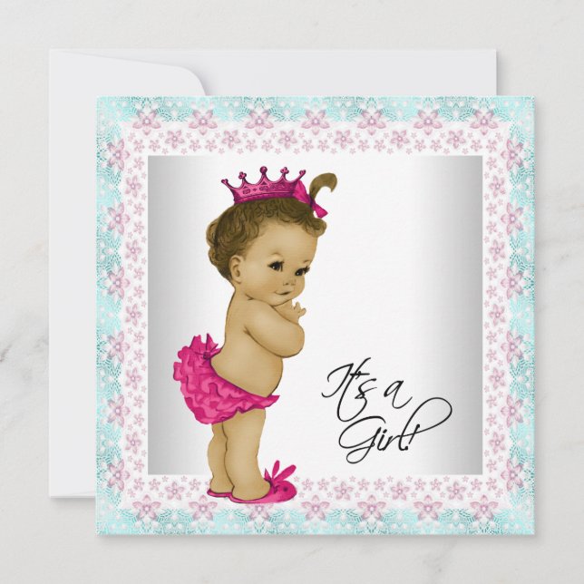 Pink and Teal Blue Baby Girl Shower Invitation (Front)