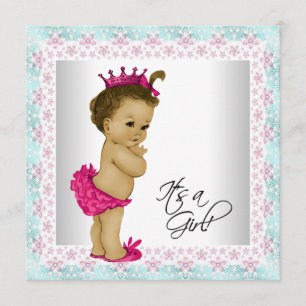 Pink and Teal Blue Baby Girl Shower Invitation