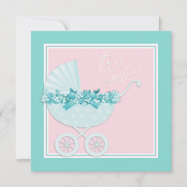 Pink and Teal Blue Baby Shower Invitations (Front)