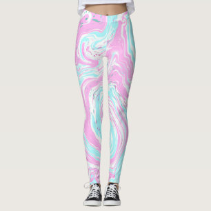 Pink and Teal Blue Cotton Candy Colours Marble Leggings